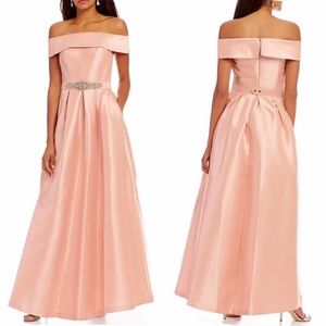 Eliza J Blush Pink Off-Shoulder Embellished Gown